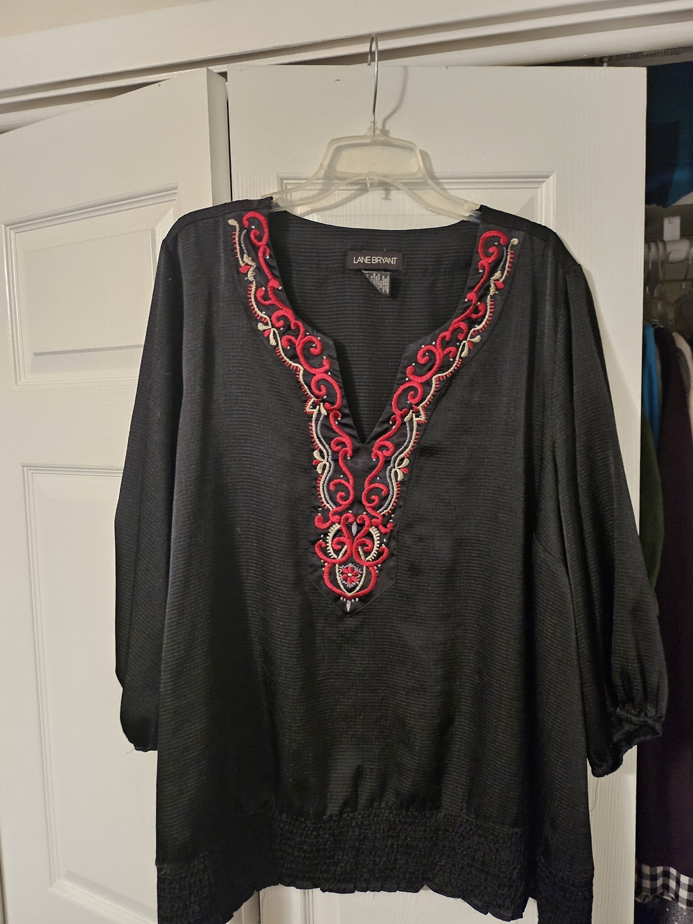 Lane Bryant Black Embroidered V-Neck Tunic